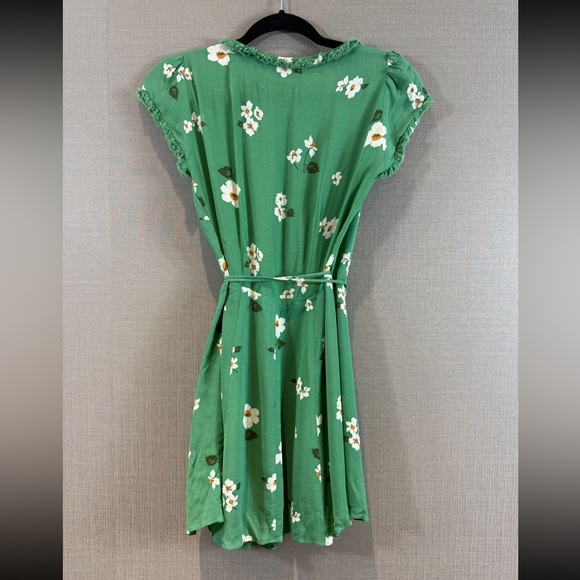 REFORMATION Green Lola Floral Boho Print Ruffle Wrap Mini Dress - Picture 6 of 10